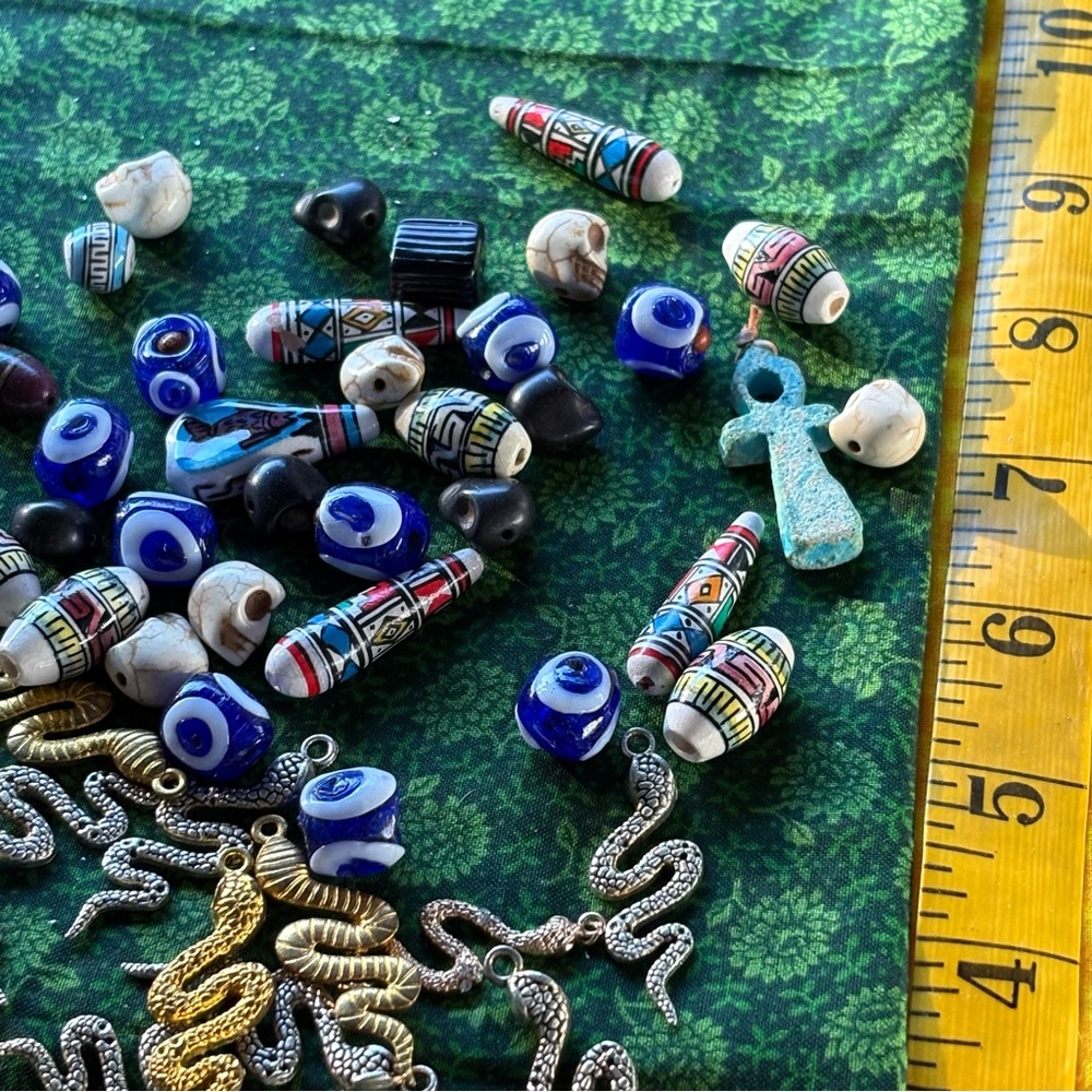 Egyptian craft bundle vintage beads evil eye snake charms clay ankh pottery lot